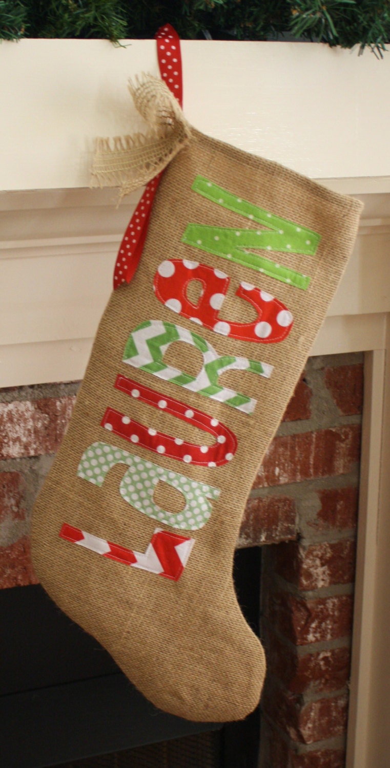 Personalized Christmas Stocking Burlap by thecolorfulchicken