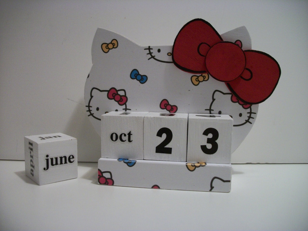 Hello Kitty Calendar Perpetual Wood Block Cat Red By WoodnDoodads