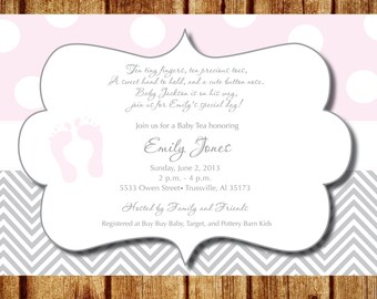 Pink Footprints Baby Shower Invitation
