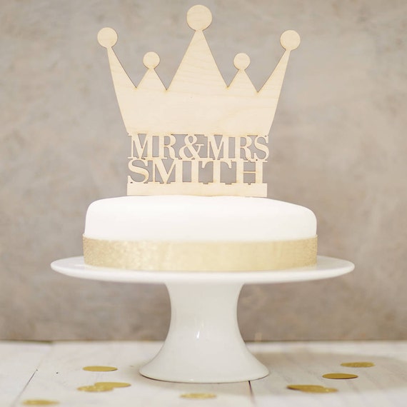 Personalised Wooden Crown Wedding Cake Topper