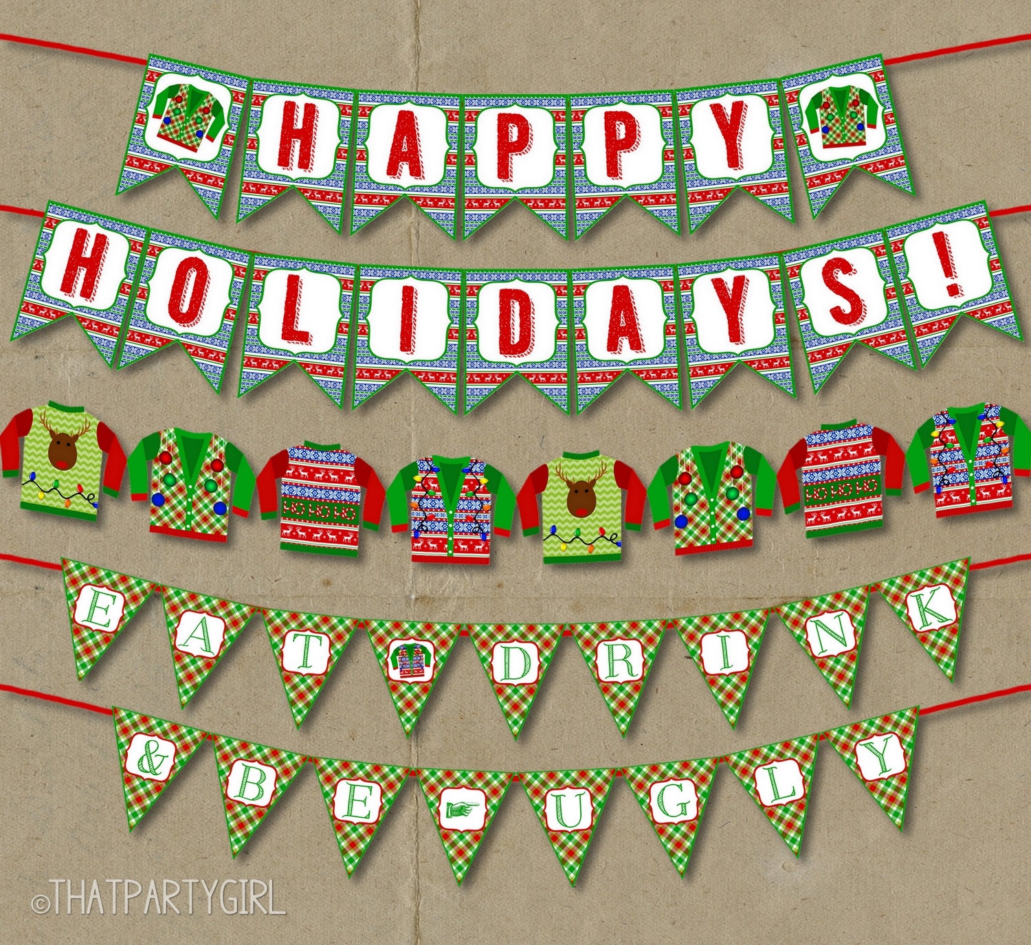 Ugly Sweater Christmas Party Banner / Instant Download / DIY