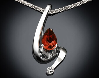 citrine necklace, Madeira citrine, November birthstone, white sapphire, Argentium silver, pear shape, modern jewelry, artisan jewelry - 3380