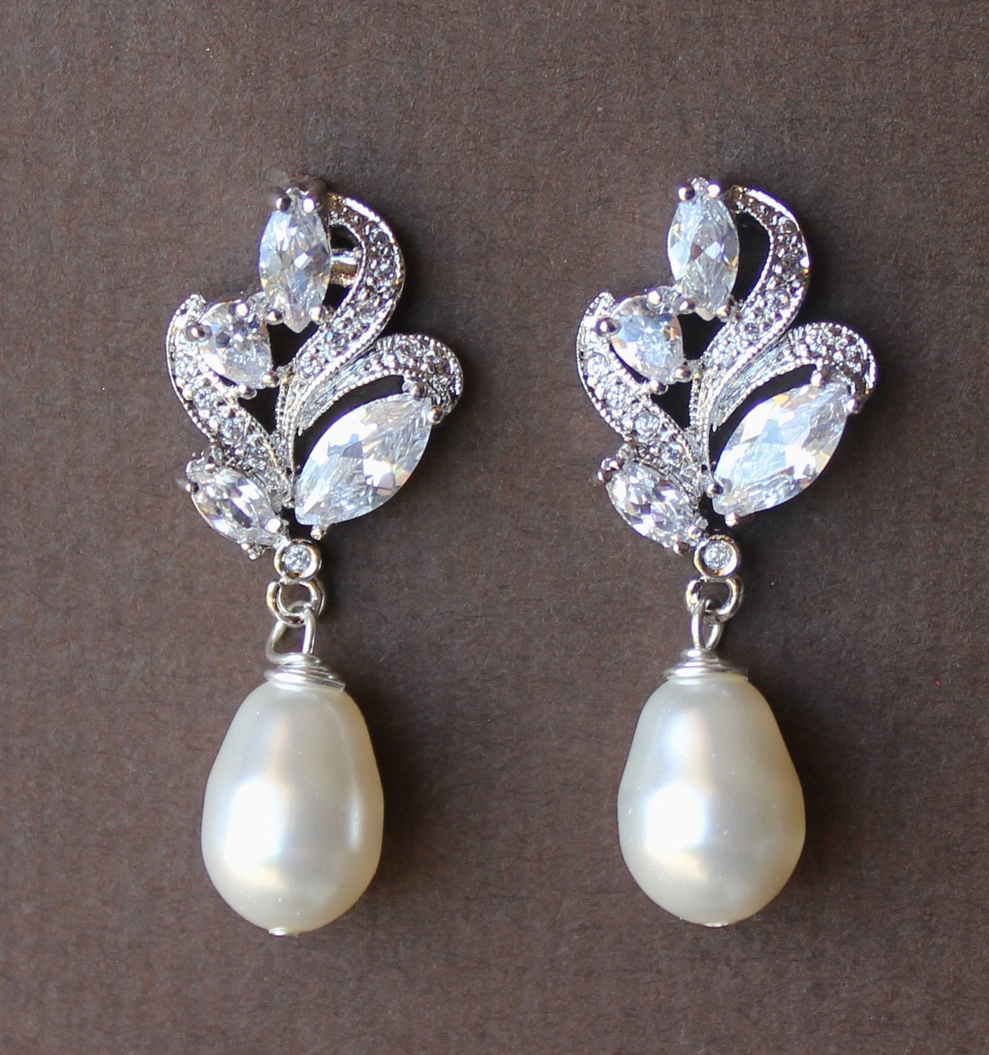 Crystal Bridal Earrings Crystal and Pearl Drop Earrings