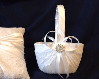 wedding flower girl basket ivory or white color custom made lace