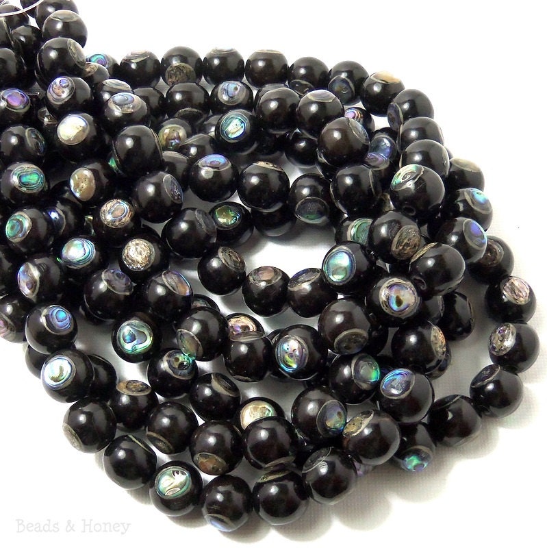 Ebony Wood with Abalone Shell Inlay 12mm Round Smooth