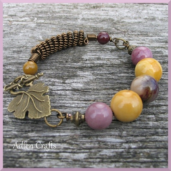 Mookaite Bracelet Coiled Wire Boho Bangle by adiencrafts on Etsy