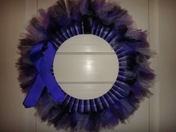 Purple Ribbon Awareness Black and Purple Tulle Wreath