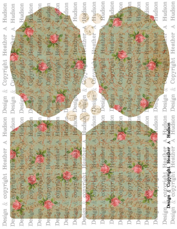 Romantic Roses Blue Green Victorian Vintage Valentine's Day Fancy Tag Digital Collage sheet Printable