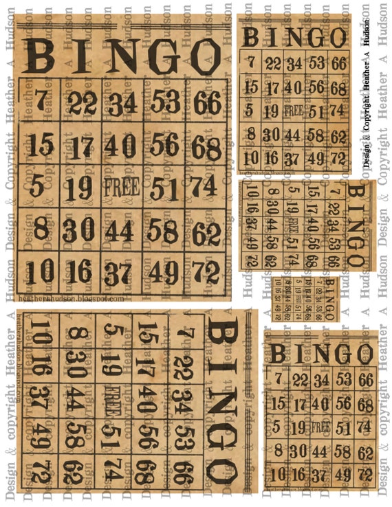 Vintage Natural Bingo cards Digital Collage sheet Printable