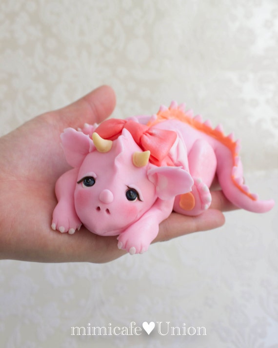 Baby Dragon Fondant Cake Topper ( 1 Dragon, 1 Birthday Message Plate) Il_570xn
