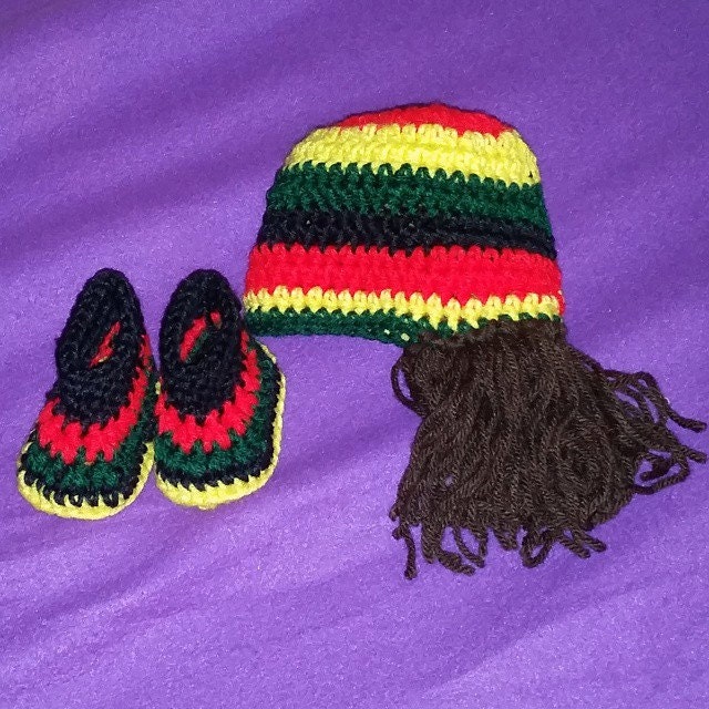 crochet baby set Jamaican colors Rasta hat by tjantnesh on Etsy