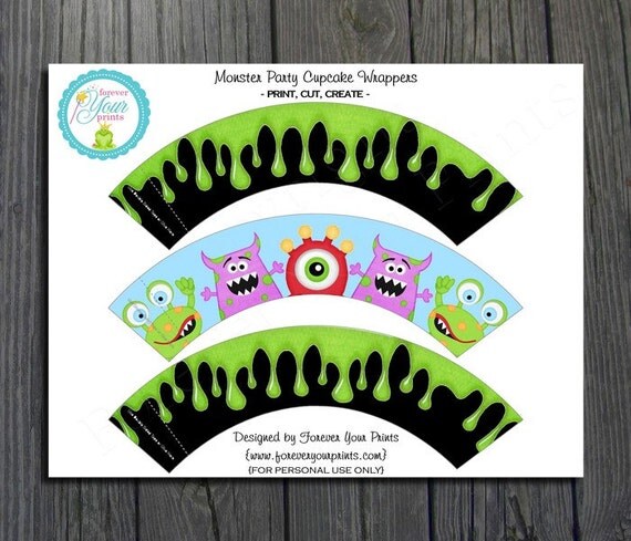 Monster Party Cupcake Wrappers - INSTANT DOWNLOAD Il_570xn