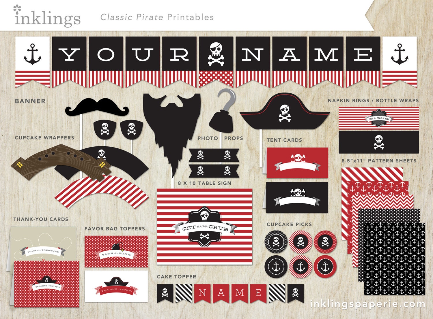 Printable Pirate Party Decorations Straw Flags Photo Props