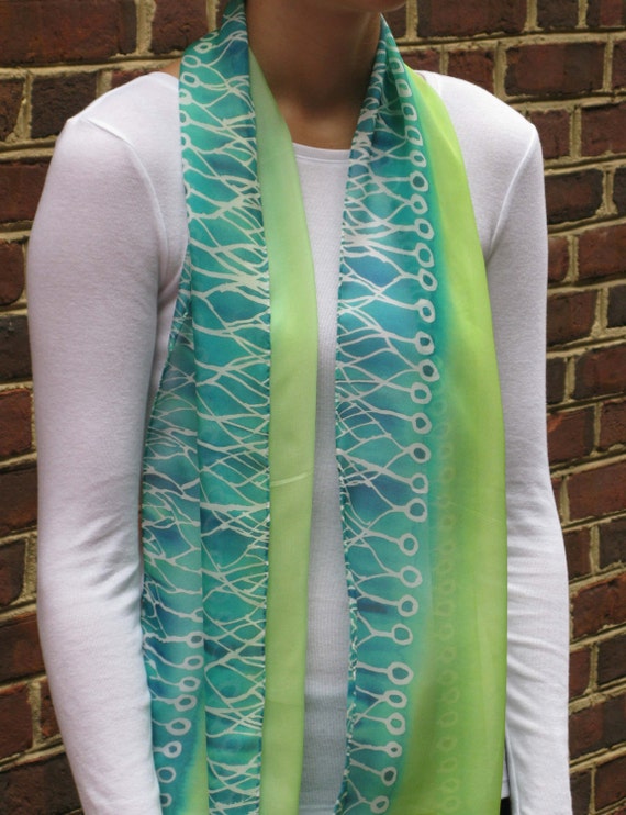 Green Neurons Silk Chiffon Scarf