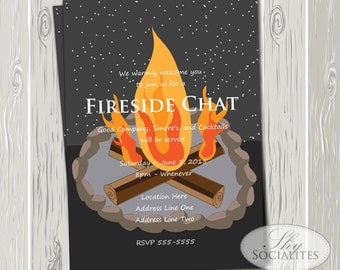 Bonfire Invitation | Birthday Parties, Showers, Camp Outs, Cocktail Parties | Fire Pit, S'mores, Night Sky, Stars | INSTANT DOWNLOAD