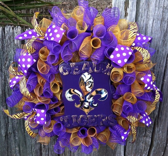 LSU Wreath Wreath LSU Decor LSU Geaux Tigers Purple and