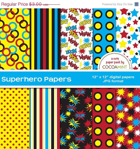 50% OFF SALE Superhero Digital Papers Il_570xn