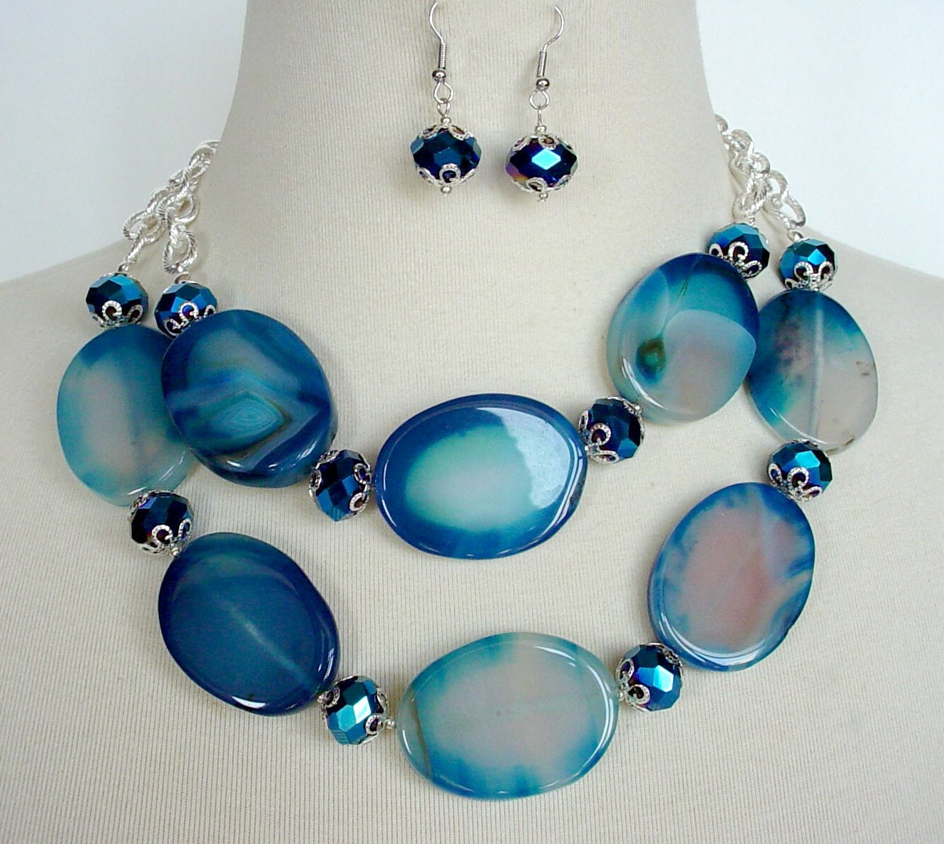 Blue Statement Necklace Big Bold Chunky Necklace Large Bead