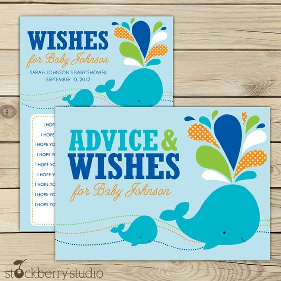Whale Baby Advice Card - Blue, Green, Orange & White - Boy Wishes For Baby Card - Whale Well Wishes Il_570xn