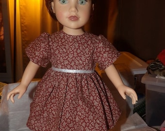 Chocolate brown and white Calico floral full dress for 18 inch Dolls - ag231
