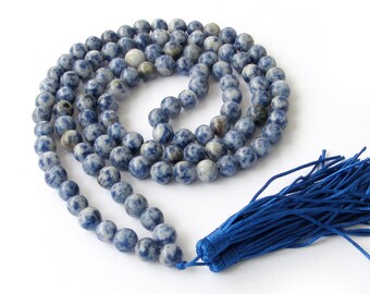 Tibet Buddhist 108 Blue Point Stone Prayer Beads Meditation Yoga Mala Necklace ZZ111 8mm