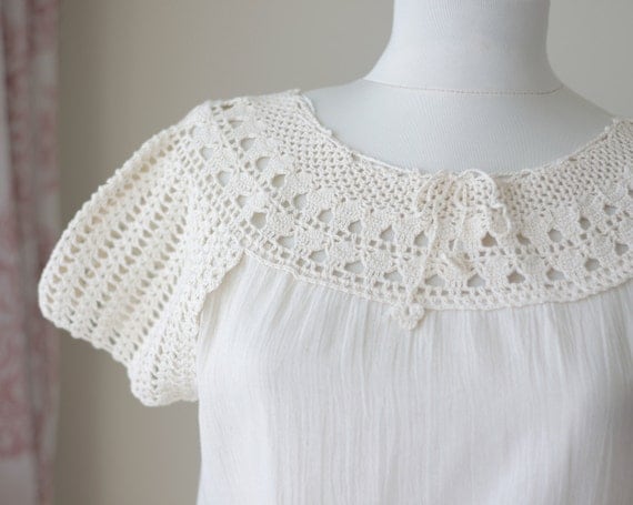 Embroidered Crochet blouse womens Summer clothes Cotton