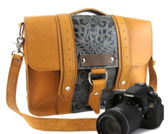 14" Sunrise and Green Paisley Newport Ashbury Leather Camera Bag