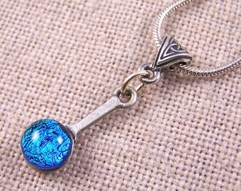 CLOSEOUT DiSCouNT SALE Dichroic Pendant - Teal Turquoise Blue Fused Glass Base Metal - 1/4" Nugget Celtic Pewter Bail