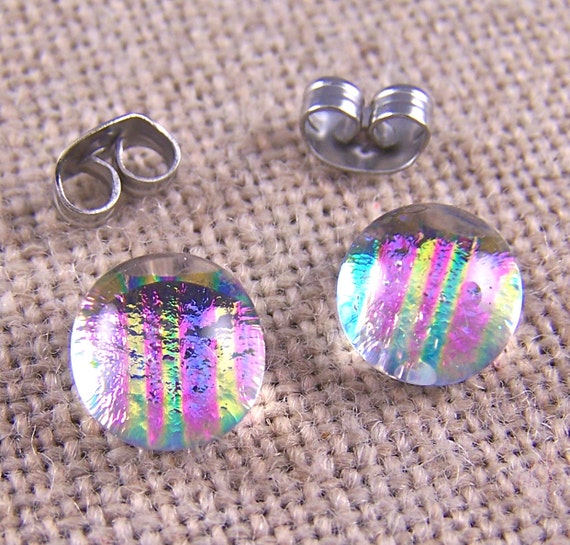 Tiny Dichroic Pink Studs Post Earrings 1/4 6mm by HaydenBrook
