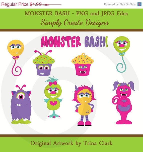 SALE Monster Bash Clipart Monster Party Clip Art Commercial and Personal Use Il_570xn