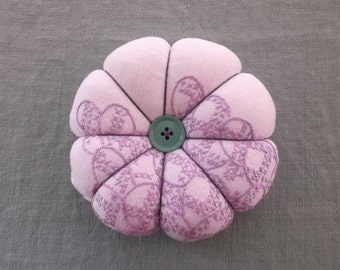 Pincushion-Vintage Fabric and Vintage Button Accents-Free Shipping