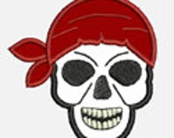 Skull with Bandana...Embroidery Applique Design...Three sizes for multiple hoops...Item1576...INSTANT DOWNLOAD