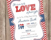 Valentine's Day Baby Shower Invitation, red, blue, chevron, hearts, love, sure to be love, printable, digital file Il_170x135