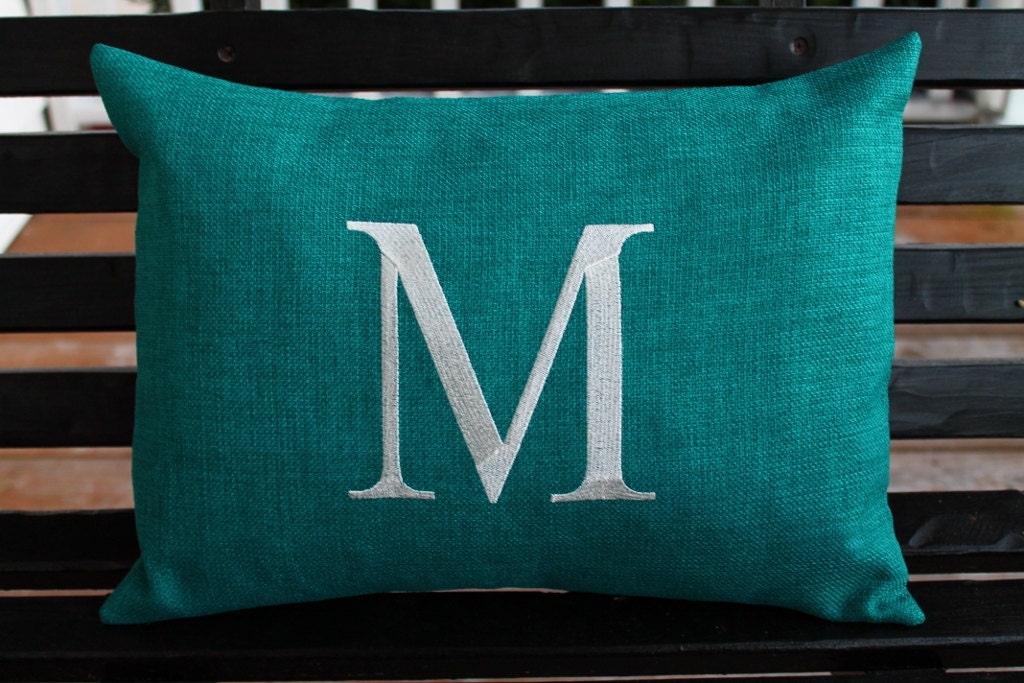 Monogrammed Outdoor Initial Pillow Cover in Teal