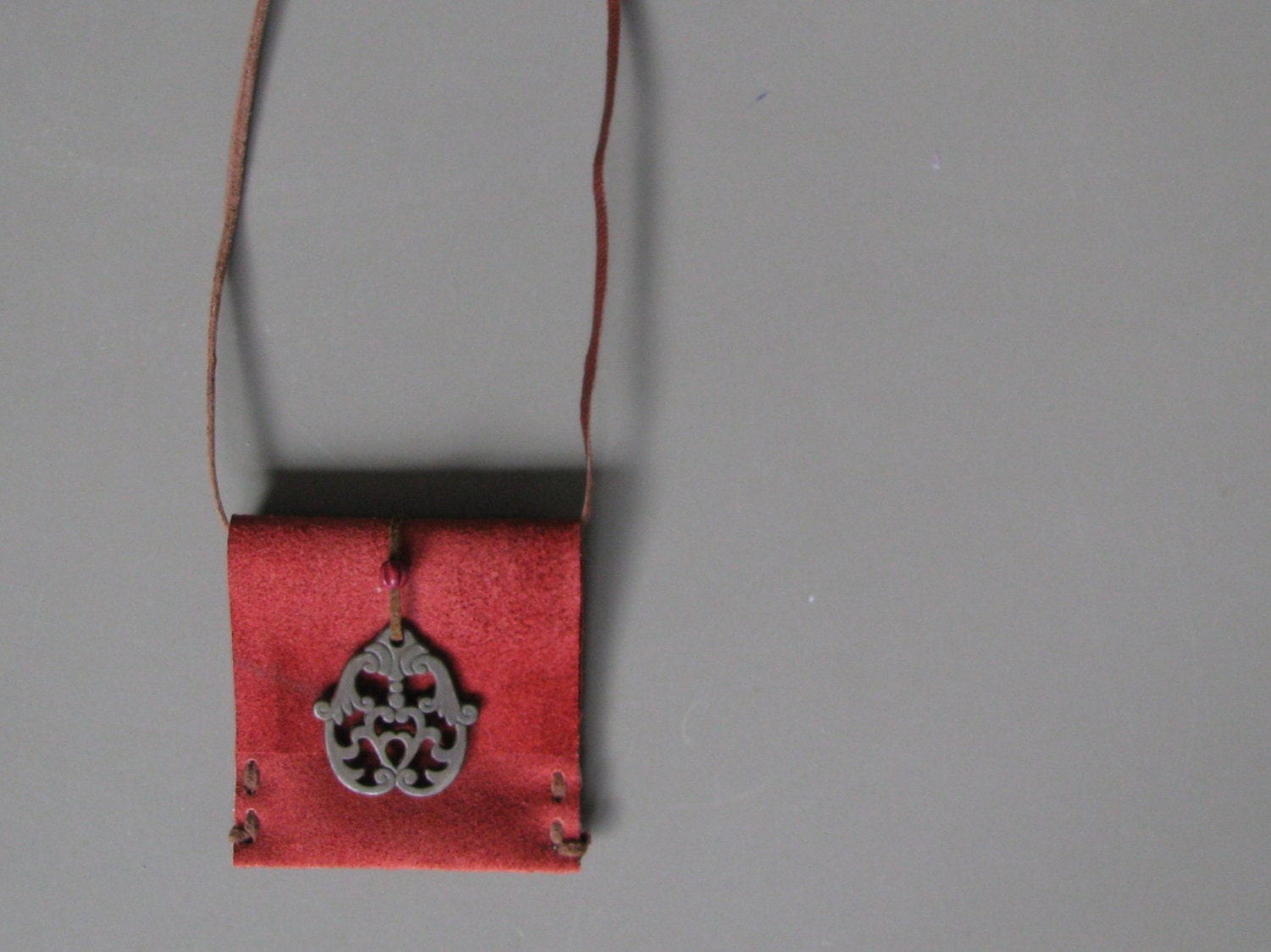 small leather pouch talisman medicine bag necklace red suede