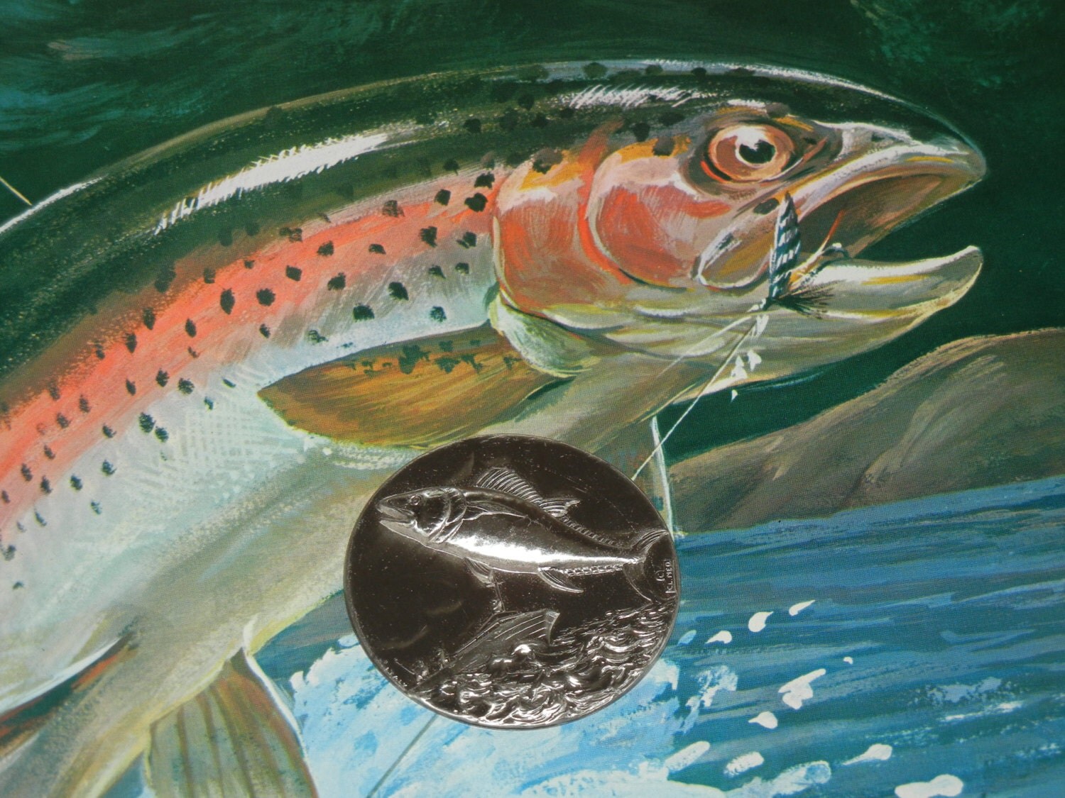 Embossed Metal Round Fish Plate Medallion by RetroPickins on Etsy