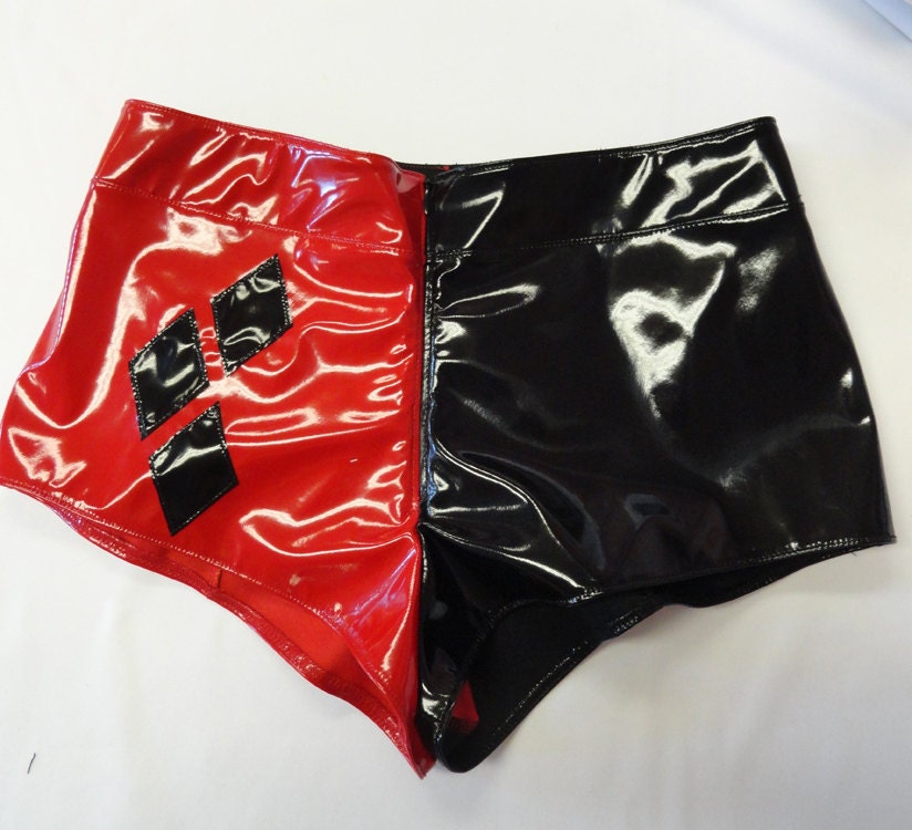 XXS/XS Harley Quinn Black & Red PVC booty shorts from Artifice