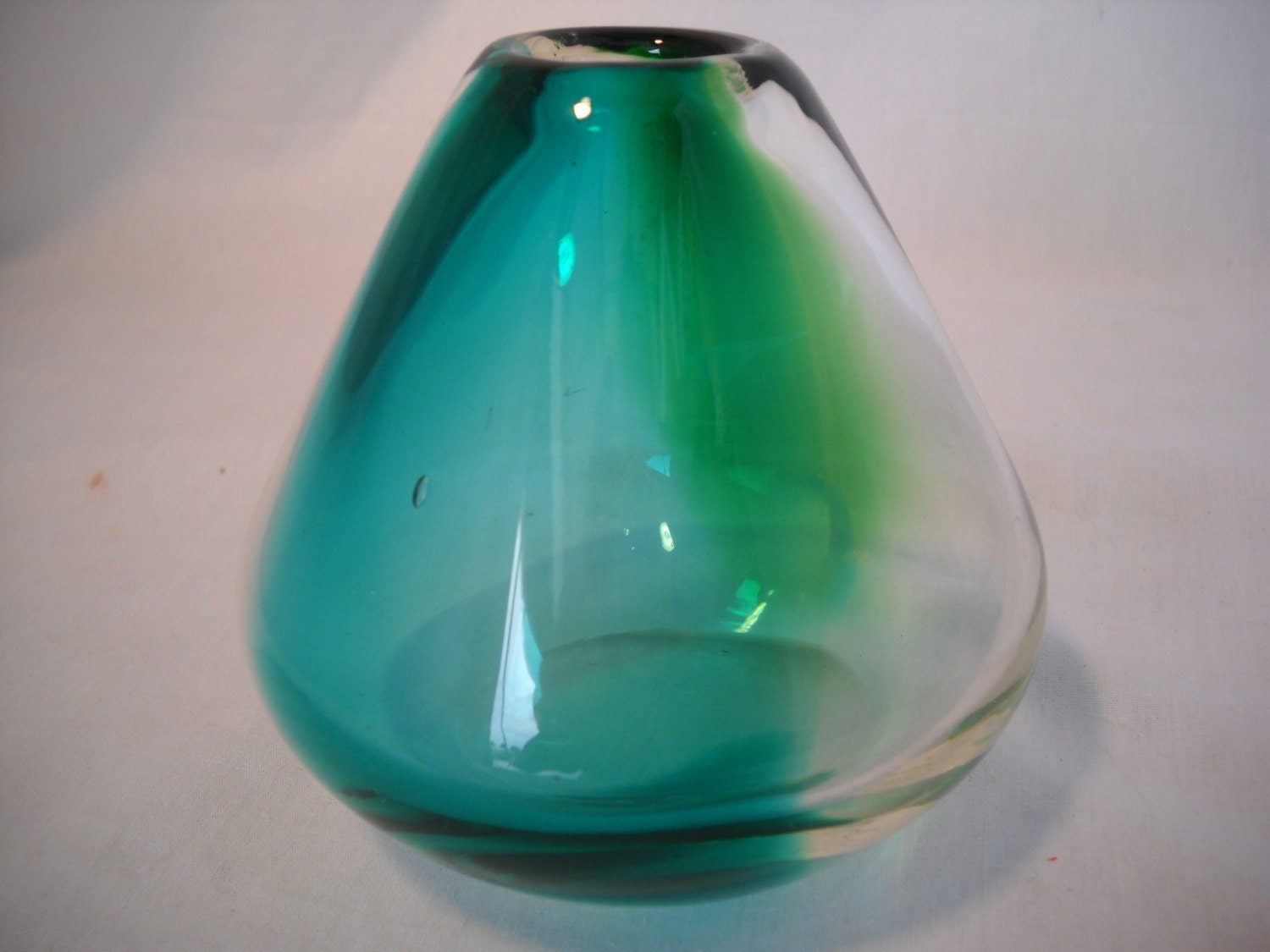 Vintage Striped Vase Green Teal Glass by SeaPillowTreasures
