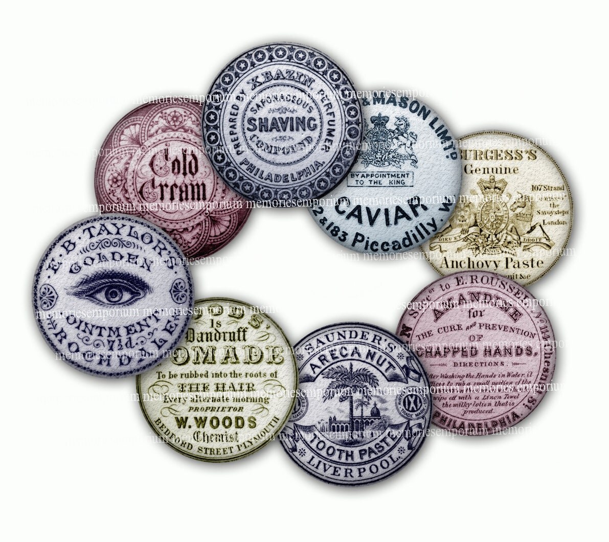 Antique Pot Lids Victorian Jar Tops 1.5 inch Circles Digital