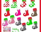 Christmas Stockings Clipart - Holiday Stockings Graphic Art - Animal Print - Chevron Stockings Clip Art - INSTANT DOWNLOAD Il_170x135