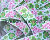 Glitter Lucky me & shamrocks on 7/8 grosgrain ribbon- St Patricks day Il_170x135