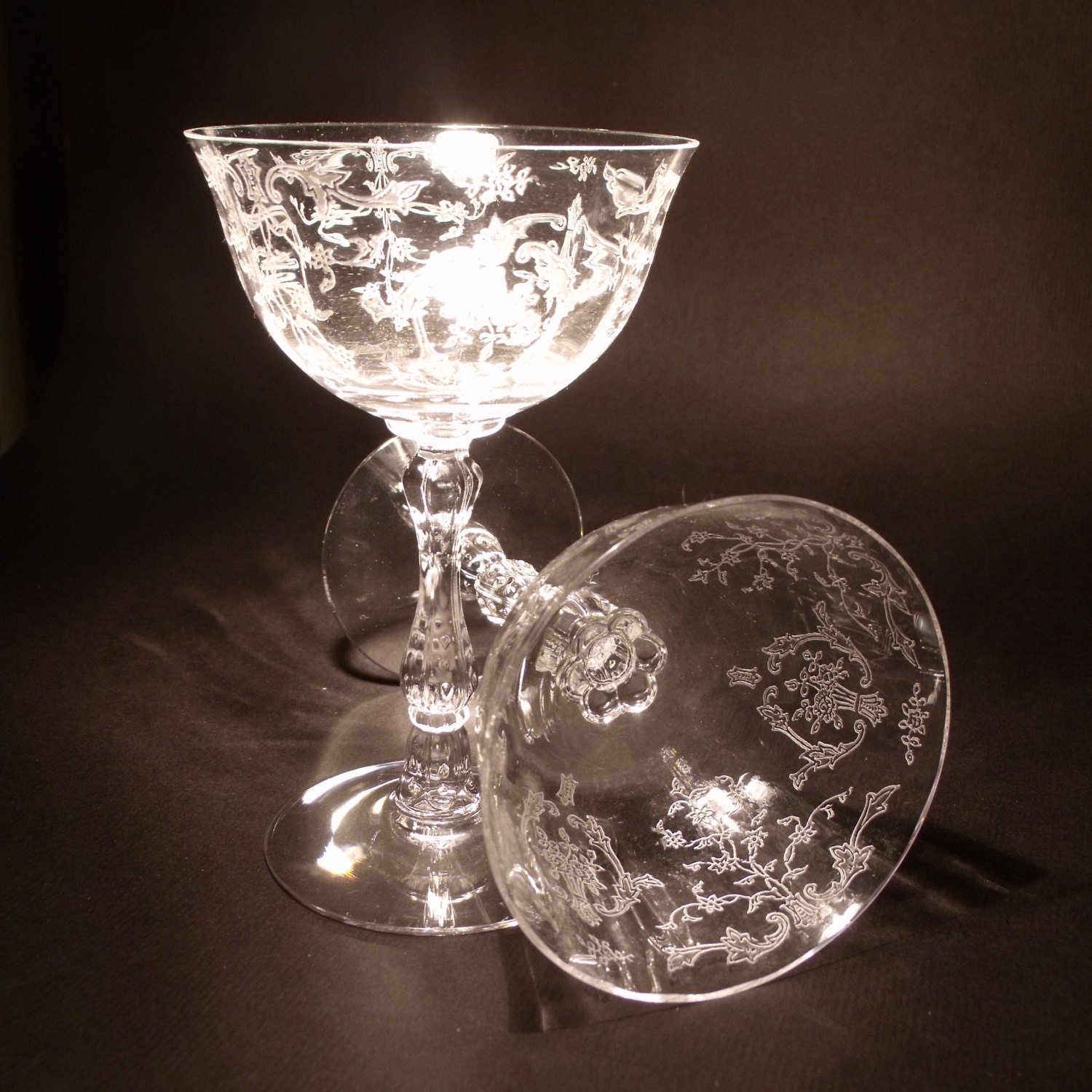 Vintage Fostoria NAVARRE Etched Crystal Champagne Sherbet Set