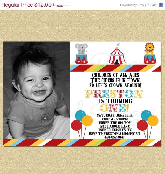 10% OFF SALE Red Yellow Circus/Carnival Birthday Invitation Boy or Girl Il_570xn
