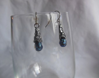 Blue/Green Dichroic Glass Moondrop Earrings, earrings, dichroic, glass, moondrop, dangle