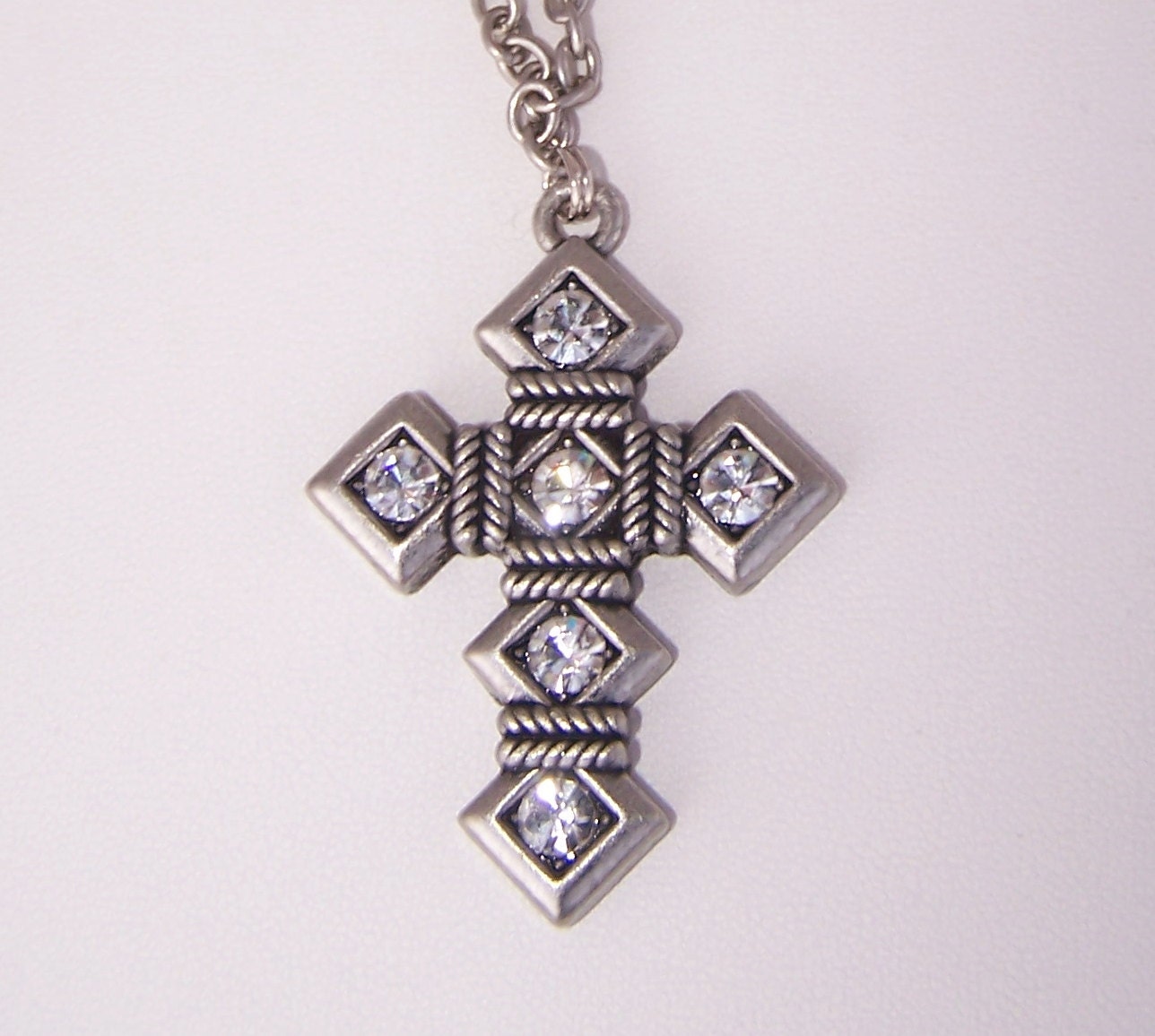 Rhinestone cross necklace by beadhobby on Etsy