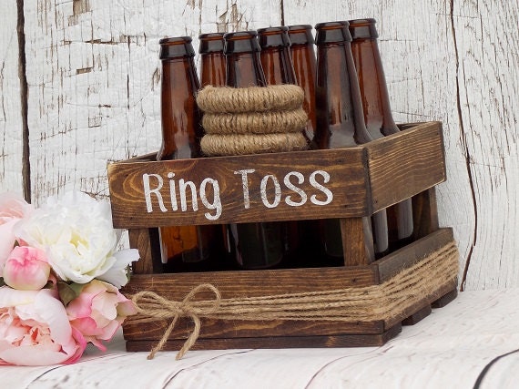 Ring Toss Game Rustic Wedding Decor Outdoor Party Game Wedding Games Yard Games Family Party Games Beer Bottle Ring Toss Game Wood Crate