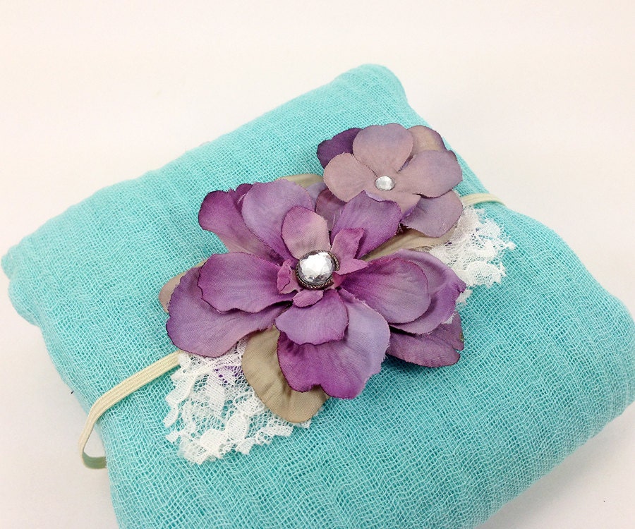 Turquoise Cheesecloth Wrap Purple Lavender Silk Flower with