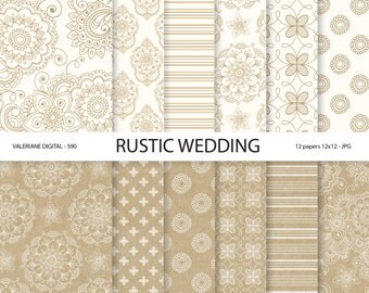 Rustic Digital Paper, kraft digital paper, wedding digital backgrounds, kraft scrapbook paper - INSTANT DOWNLOAD Pack 590