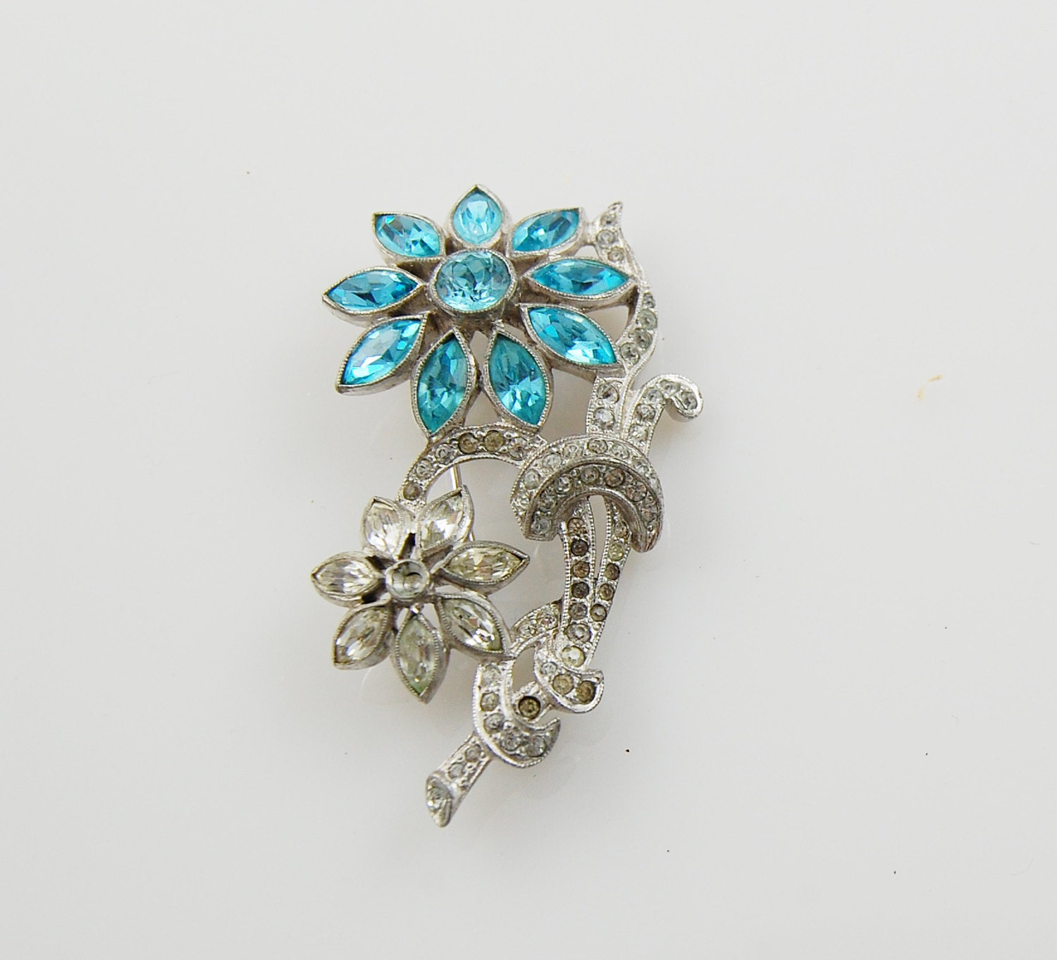 Vintage Blue and Faux Diamond Gemstone Brooch