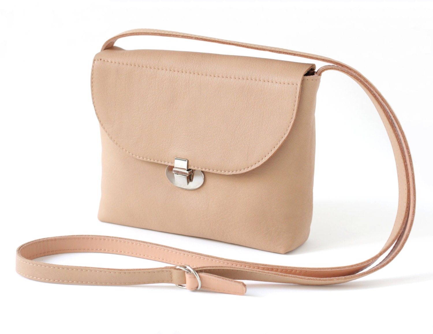 Crossbody Box Bag Genuine Leather In Nude Silver Hardware